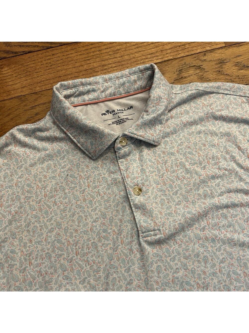 Peter Millar Seaside Lobster Golf Performance Polo Button Up Shirt Large